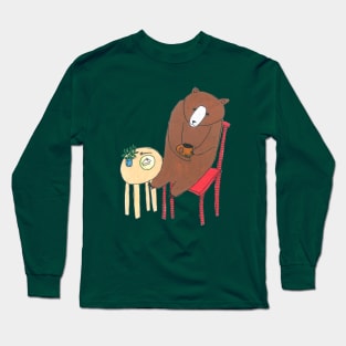 Bear Drinking Tea Long Sleeve T-Shirt